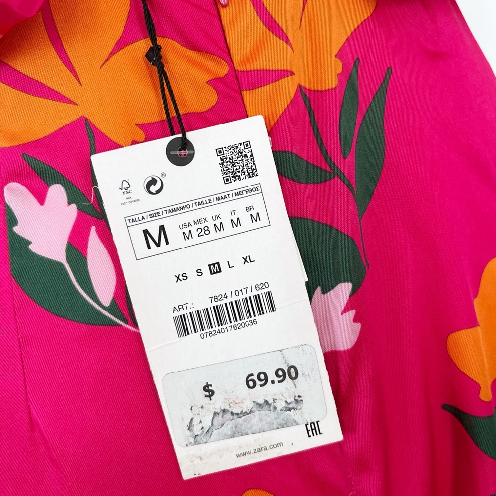 Zara Hot Pink Floral High-Neck Jumpsuit | M - Picture 7 of 10